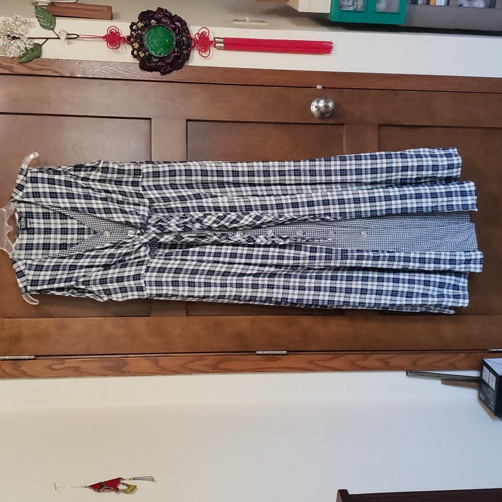 Plaid dress with checkered bodice, button and tie front-vintage.Bin#5